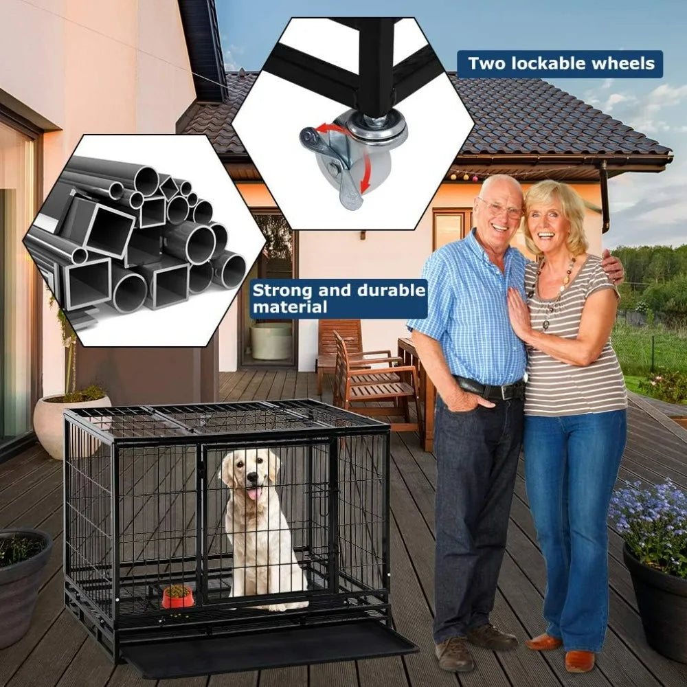 Dog Crate Cage for Large Dogs Heavy Duty 48 Inches Dog Kennel Pet Playpen for Training Indoor Outdoor