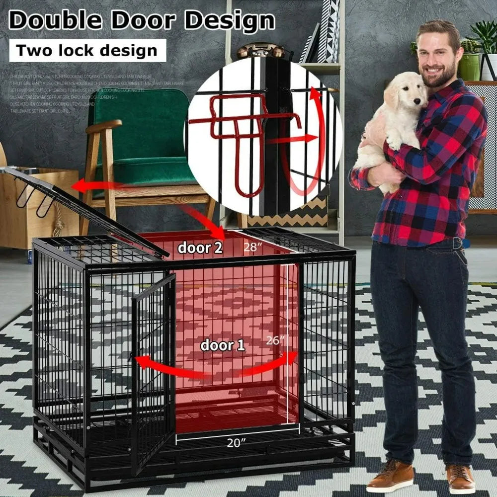 Dog Crate Cage for Large Dogs Heavy Duty 48 Inches Dog Kennel Pet Playpen for Training Indoor Outdoor