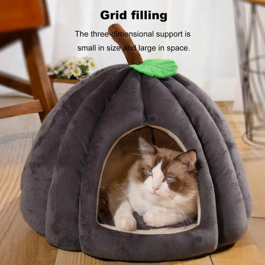 Semi-enclosed Pet Bed Cozy Semi-enclosed Pumpkin Pet Bed for Cats Dogs Comfort Cat House with Removable Cushion Pillow Cute