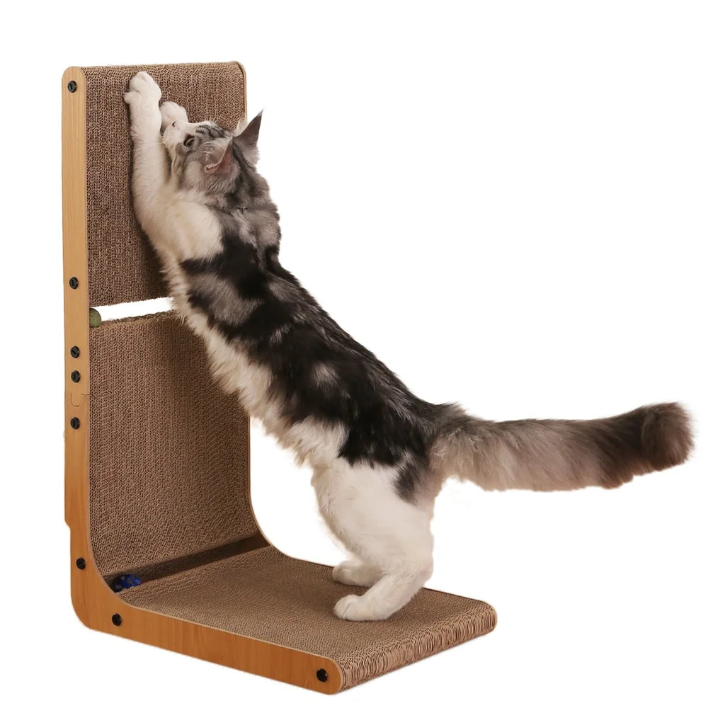 L Shape Cat Scratcher Durable Replaceable Scratching Pad with Catnip Toy Balls Engaging Scratching Experience Cats