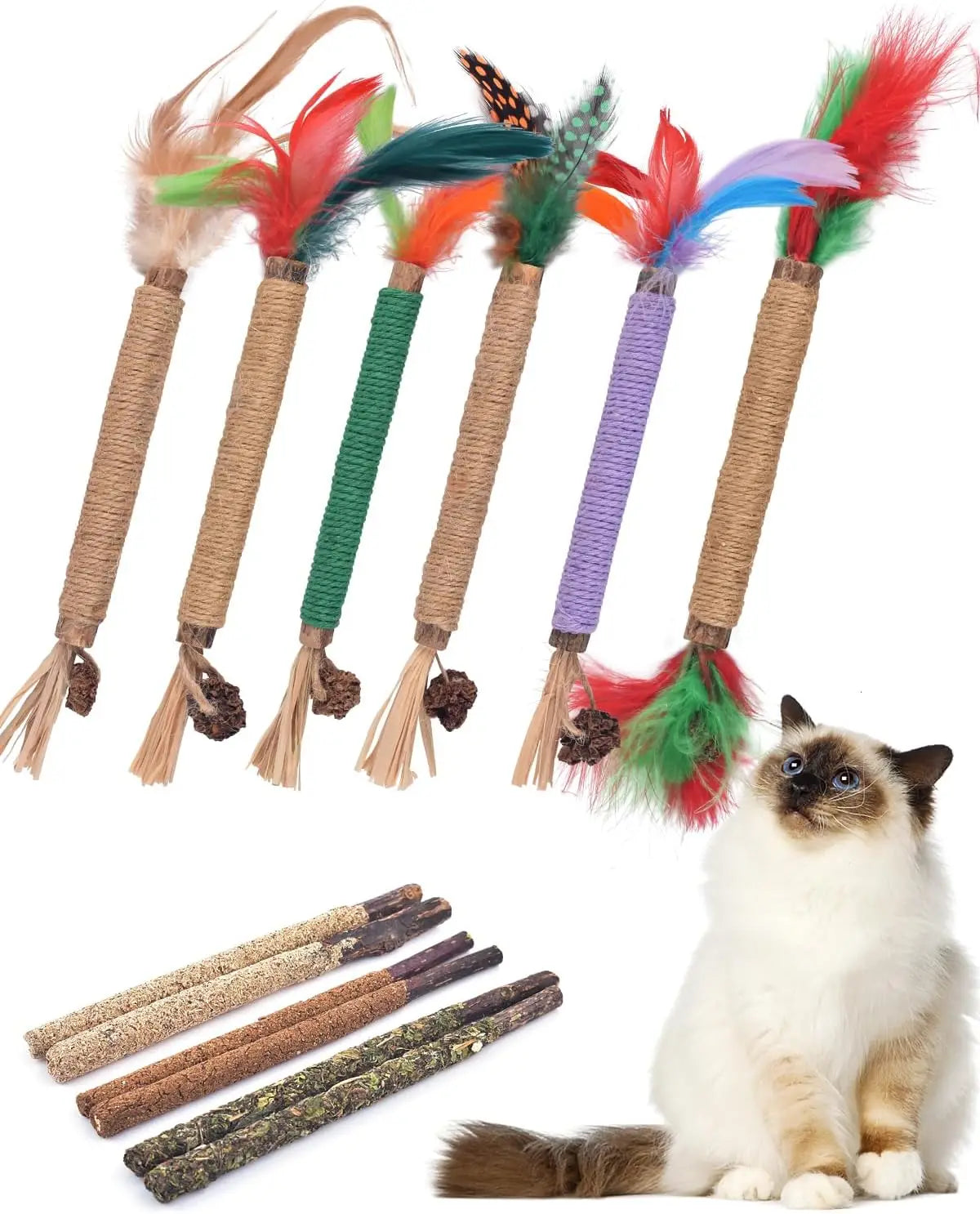 Cat gritting toy, 12 packs of natural silver vine sticks, used for cat tooth cleaning, dental care, and appetite enhancement