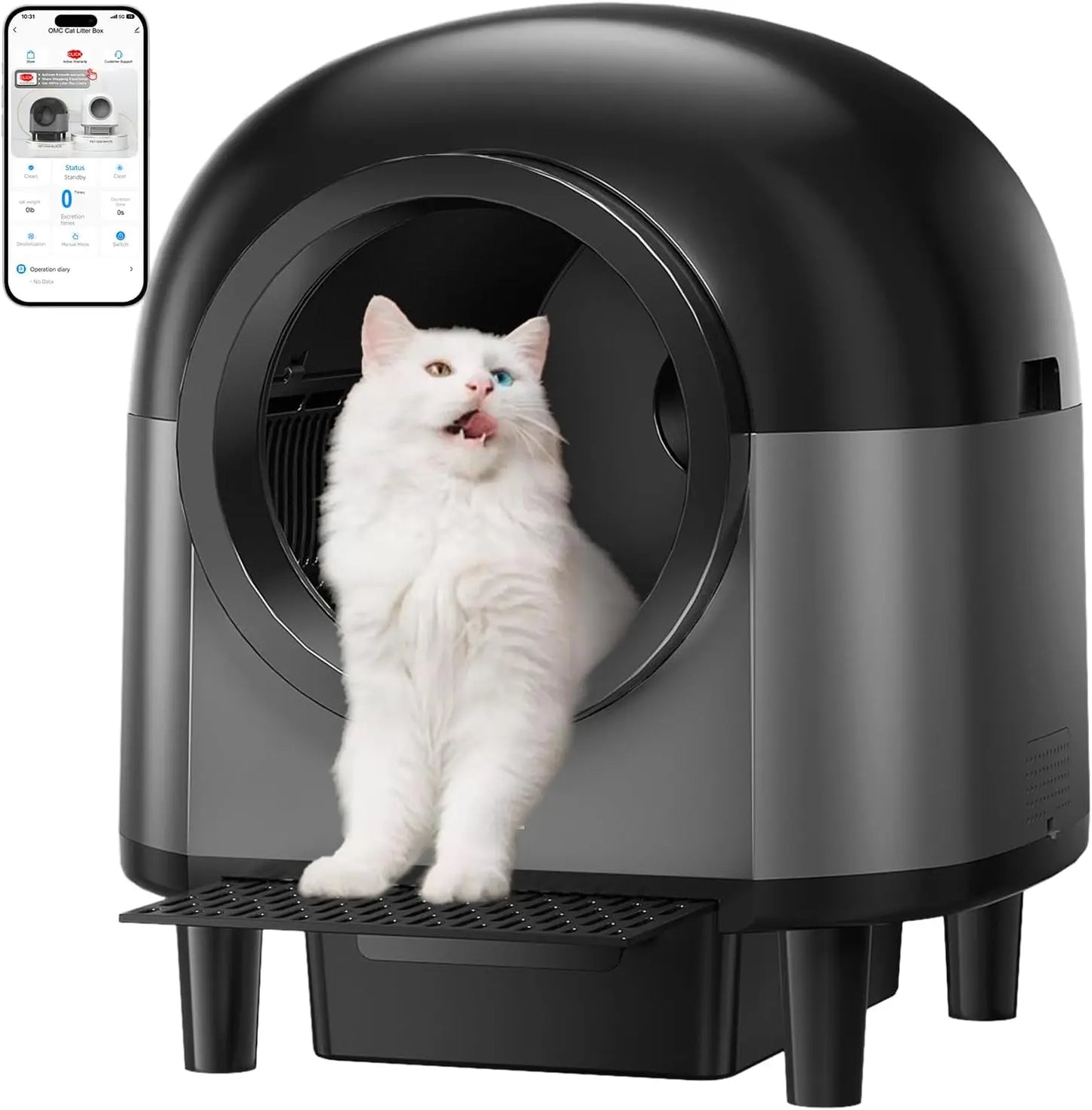 Automatic Cat Litter Box Self Cleaning,Smart Litter Box with Stairs, Safety Protection, 100L+10L APP-Control Cat Litter Boxes