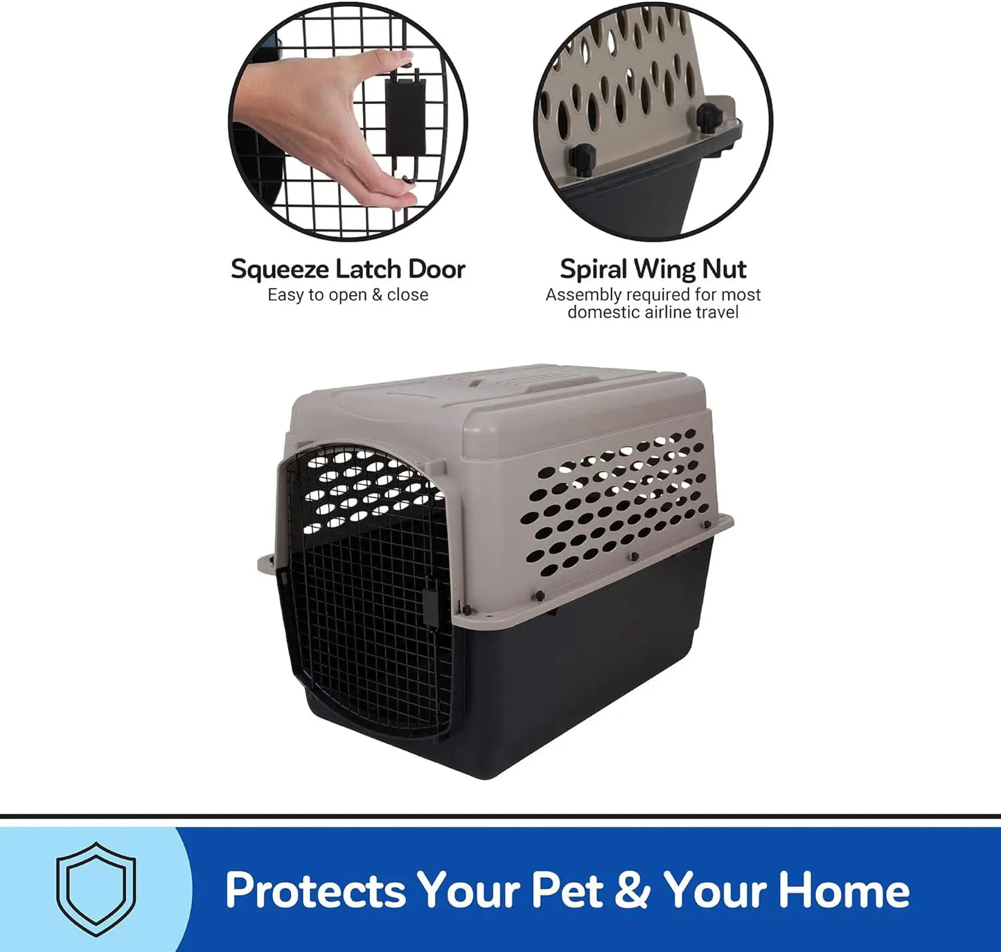 Vari Dog Kennel 40", Taupe & Black, Portable Dog Crate for Pets 70-90lbs, Made in USA