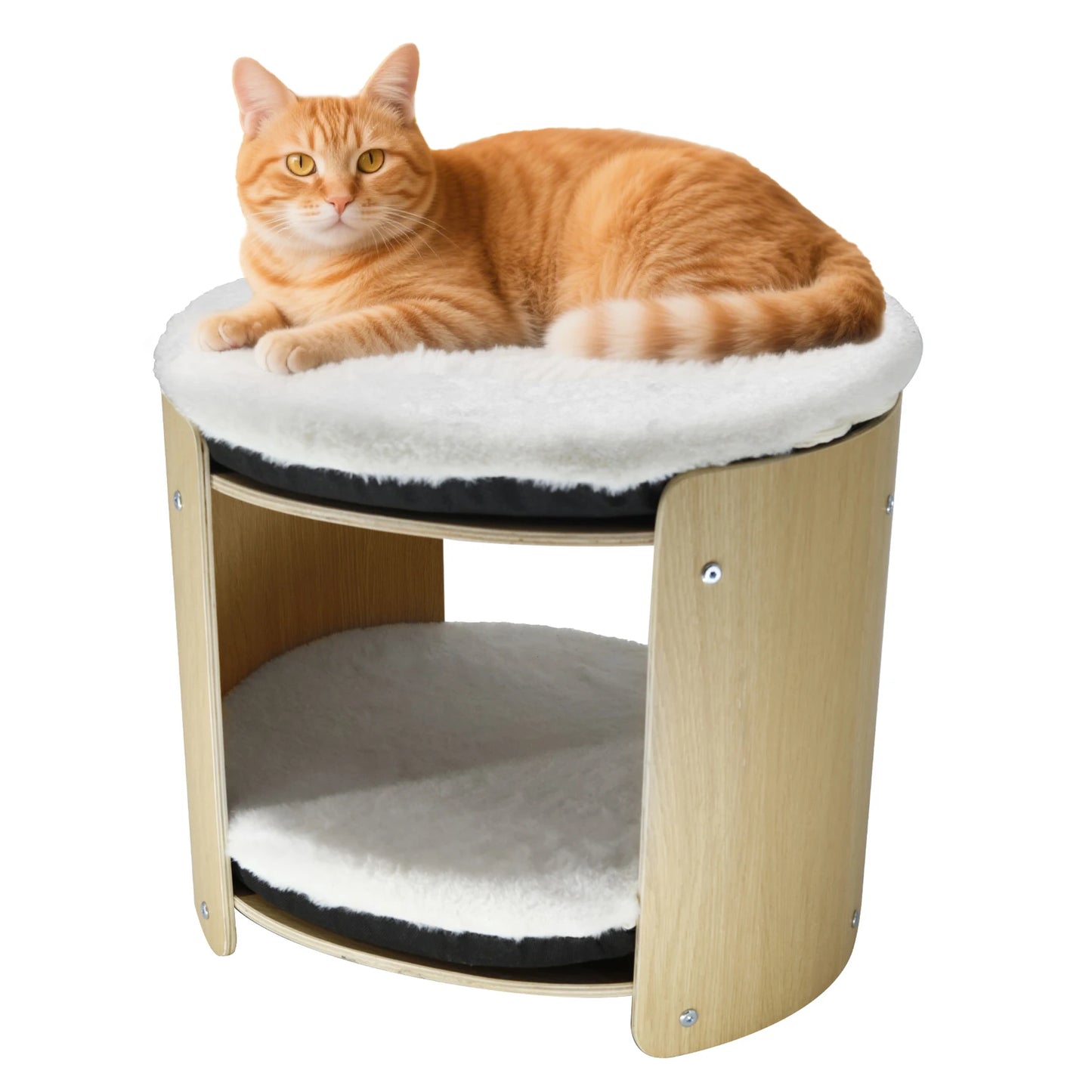 Elevated Cat Bed for Indoor Cats, 2-Tier Cute Small Cat Tree Tower with Natural Bamboo Frame, Removable Washable Soft Plush Mat