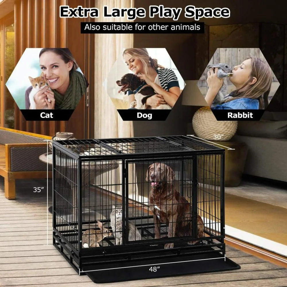 Dog Crate Cage for Large Dogs Heavy Duty 48 Inches Dog Kennel Pet Playpen for Training Indoor Outdoor
