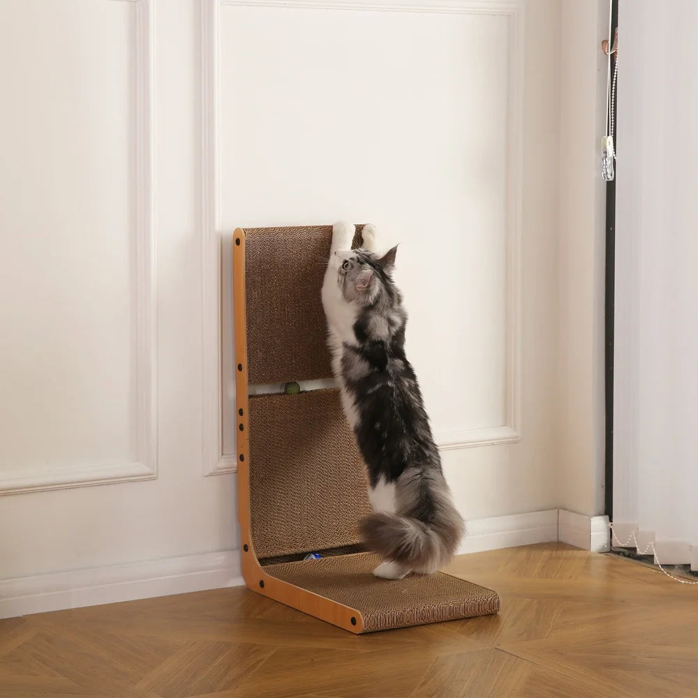 L Shape Cat Scratcher Durable Replaceable Scratching Pad with Catnip Toy Balls Engaging Scratching Experience Cats