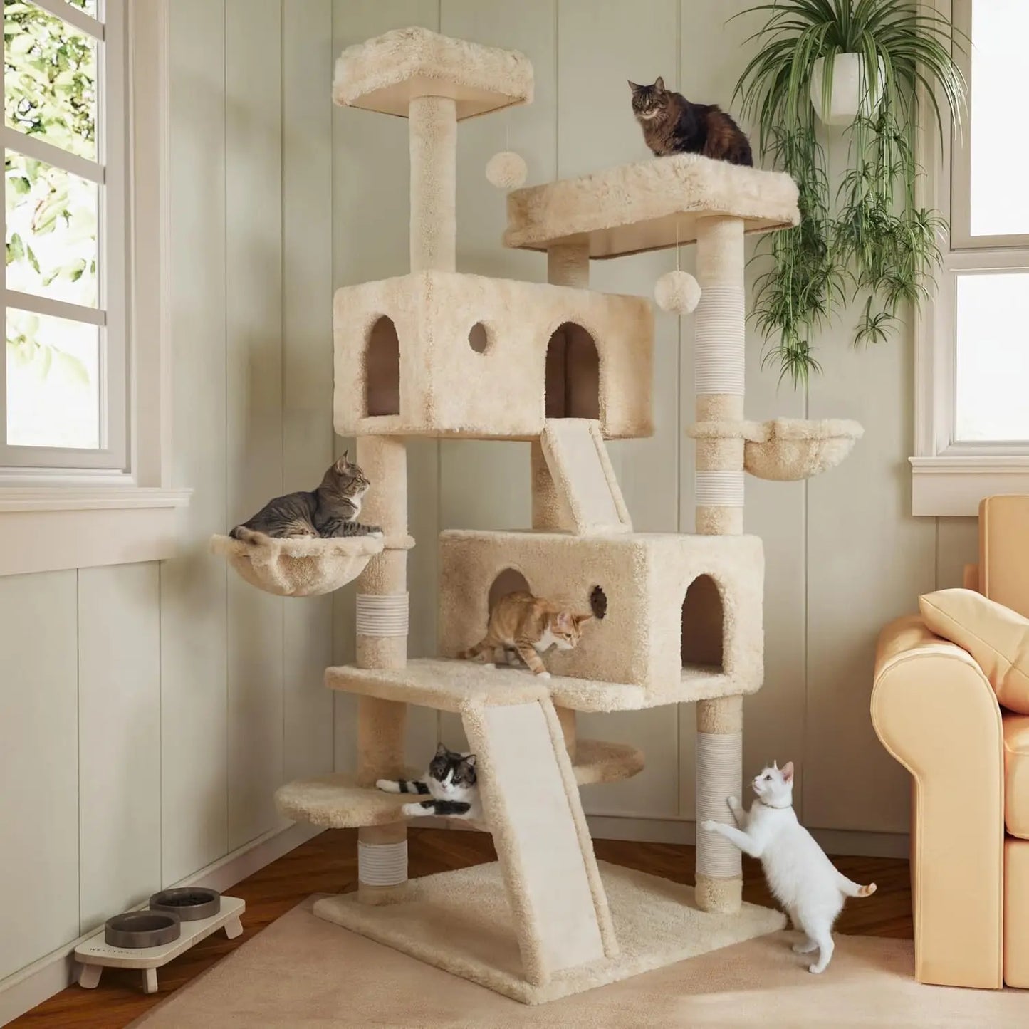 Multi-Level Large Cat Tree Tower for Indoor Big Feline/Cozy Plush Perches/Condo/Sisal Scratching Posts/Hammock