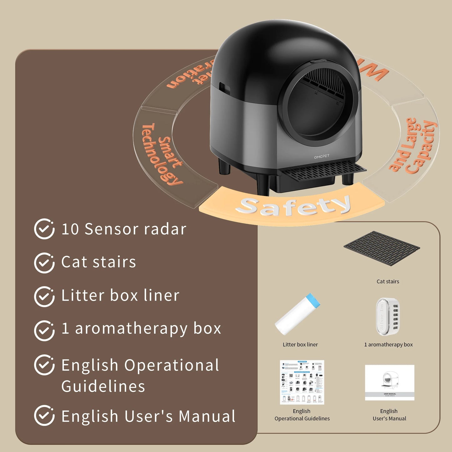 Automatic Cat Litter Box Self Cleaning,Smart Litter Box with Stairs, Safety Protection, 100L+10L APP-Control Cat Litter Boxes