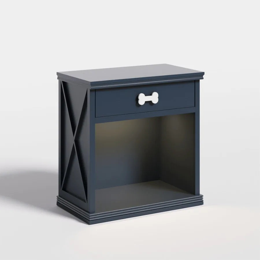 Vintage Small Storage Cabinet with Led Light and Pet Bed Hidden Cat Litter Box with Drawer and SemiOpen Space
