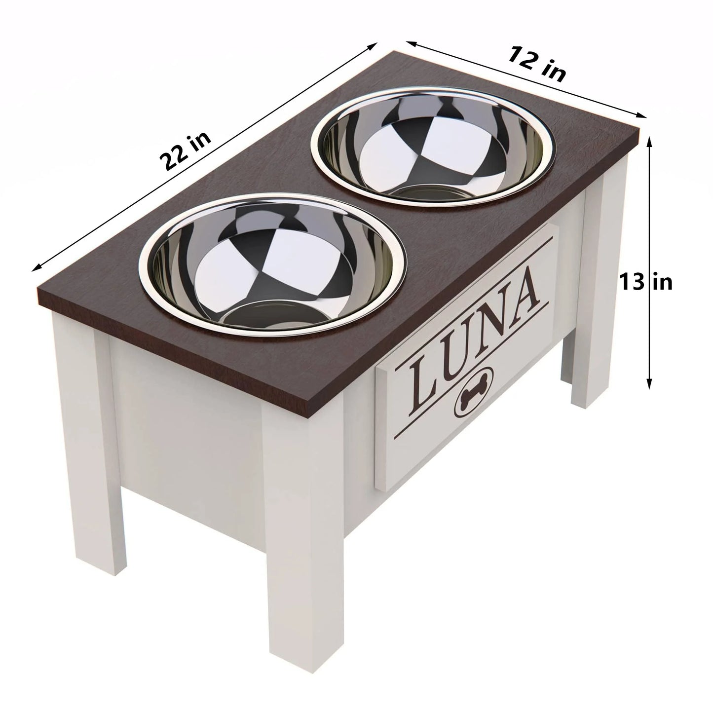 Raised Dog Bowl Stand with Internal Storage Elevated Dog Bowls with Double Stainless Steel Dish Separate Design