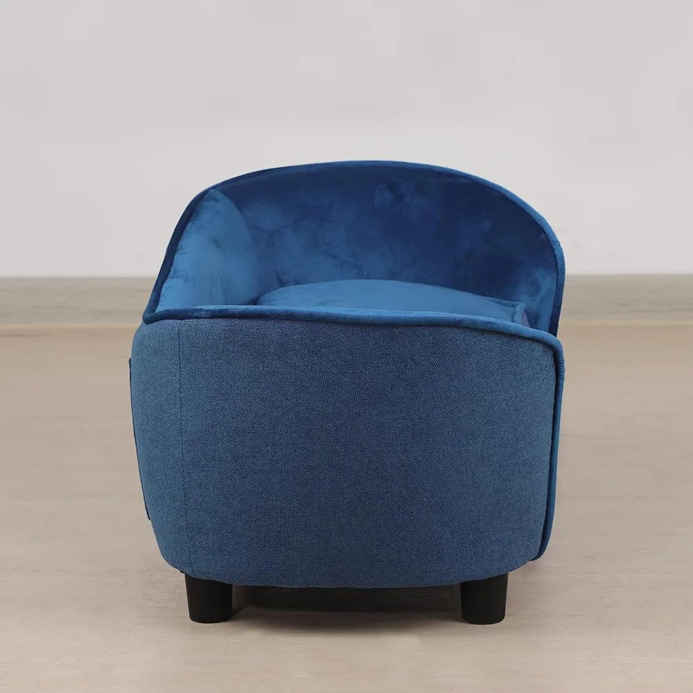 Blue Velvet & Linen Pet Sofa Bed with Removable, Washable Cushion for Small Dogs and Cats
