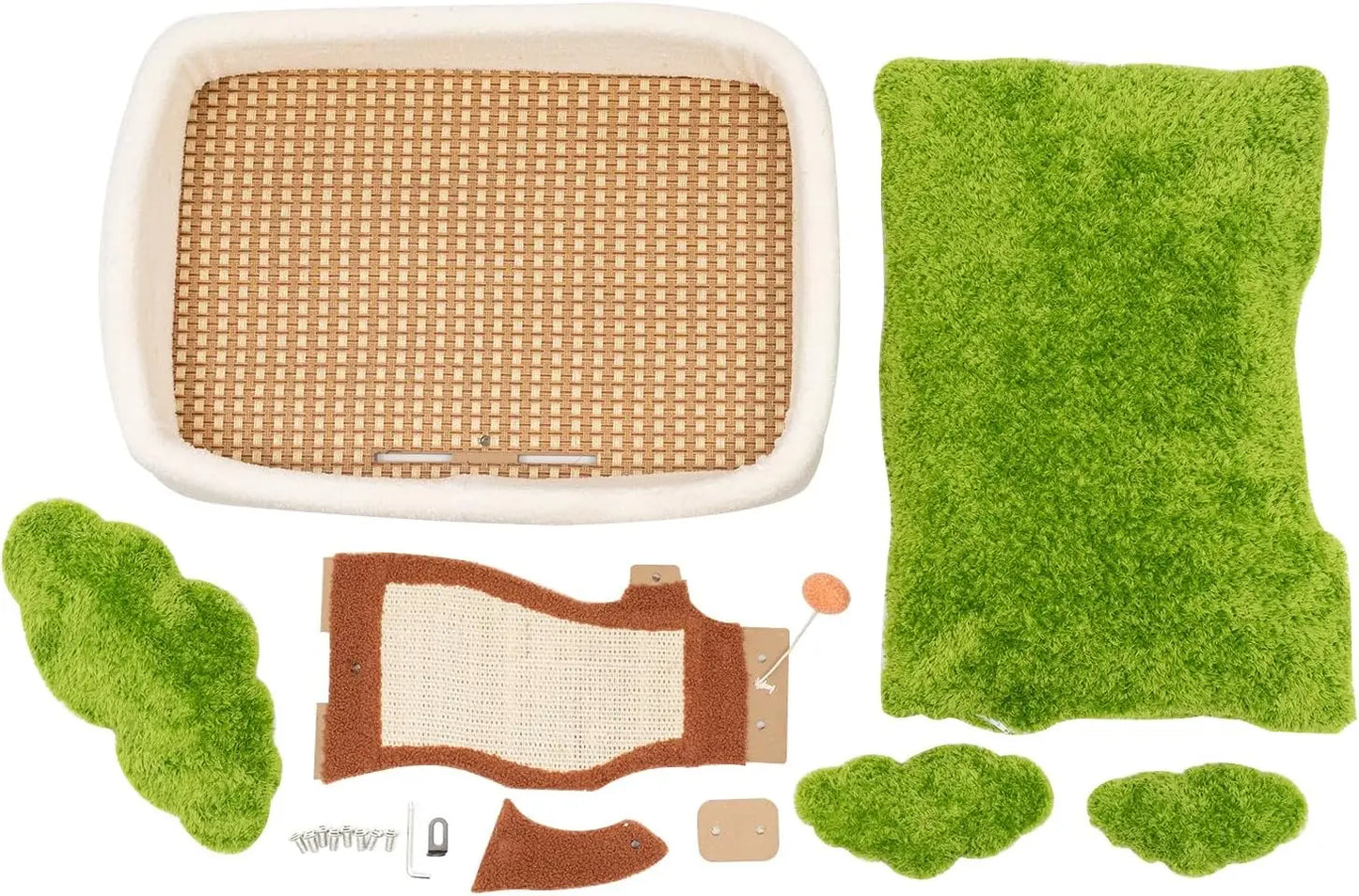 Luxury Cat House with Pine Tree Scratching Post, 24.8" Plush Velvet Bed & Sisal Scratcher for Indoor Cats, Includes Dangling Toy
