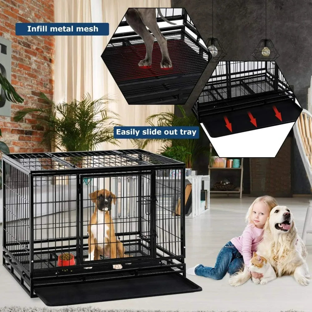 Dog Crate Cage for Large Dogs Heavy Duty 48 Inches Dog Kennel Pet Playpen for Training Indoor Outdoor